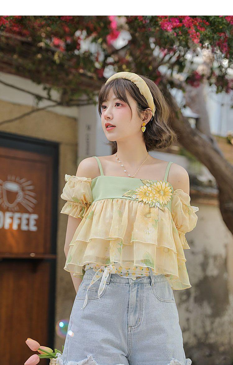 SHUANGYAN Mối tình đầu của hoa Hướng Dương, váy cưới kiểu Pháp, váy ngắn tay bong bóng, váy đồng quê, váy chị em thân thiết mùa hè.