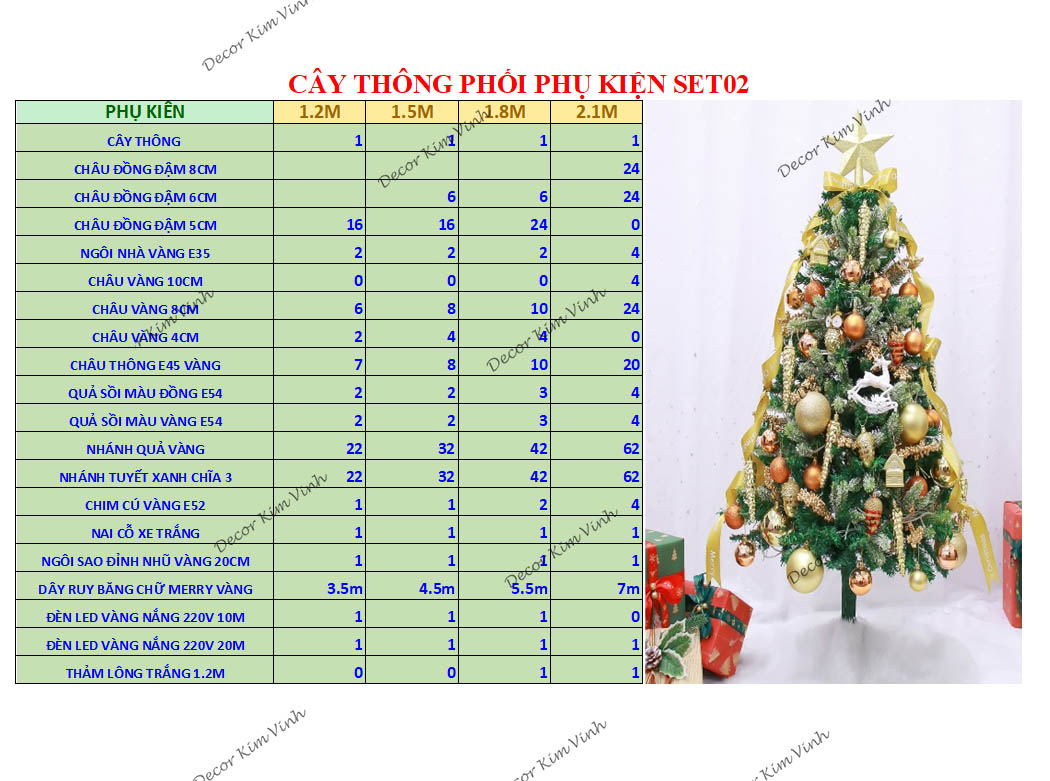 Cây Thông Full Phụ Kiện SET02 Trang Trí Giáng Sinh Noel