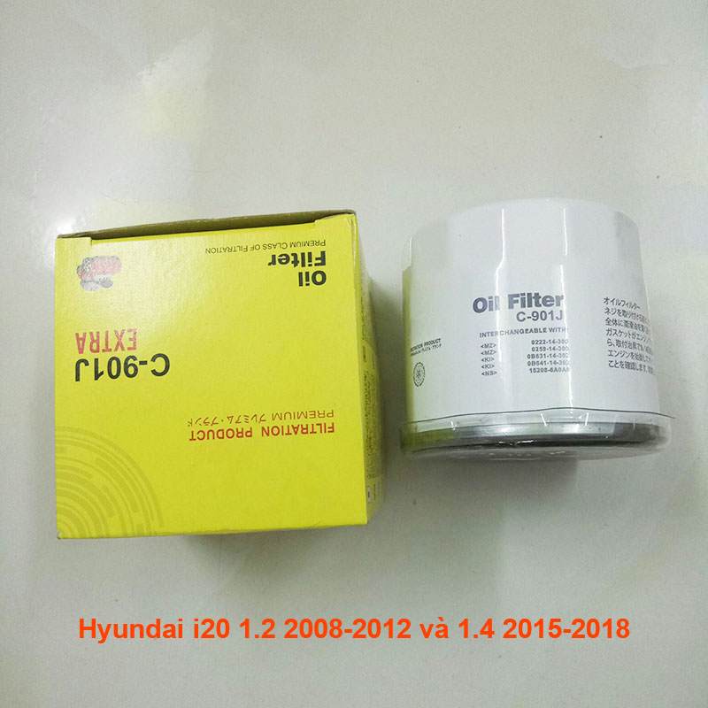 Lọc nhớt cho xe Hyundai i20 1.2 2008-2012 và 1.4 2015-2018 26300-02510 mã C901J-7