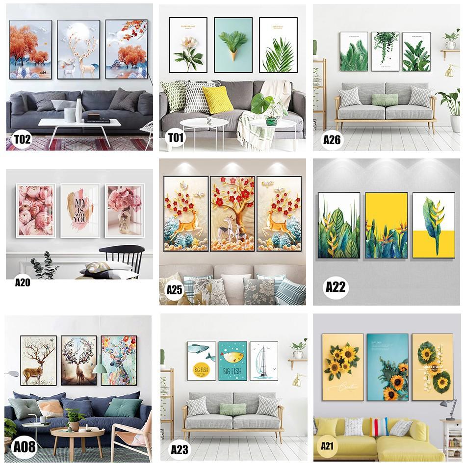 Bộ 3 Tranh Treo Tường Canvas Khung Gỗ Decor Trang Trí Phòng Khách Phòng Ngủ Phong Bếp