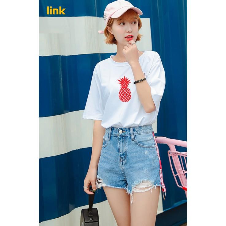 Áo tay lỡ DỨA đáng yêu trước ngực unisex