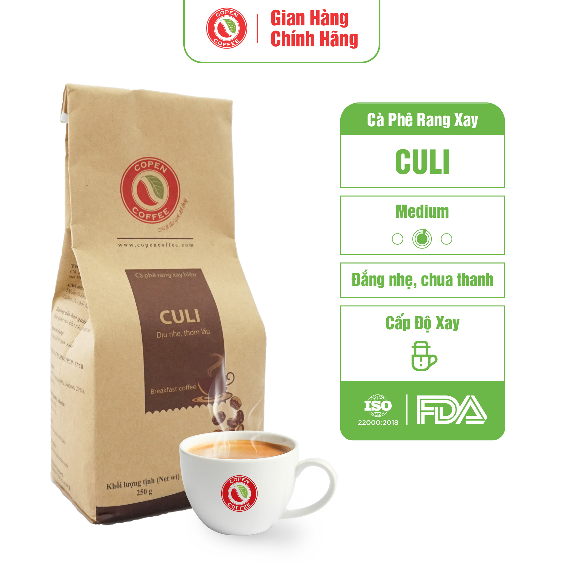 Cà phê phin rang xay truyền thống Culi - Copen Coffee - pha phin vị đắng vừa, thanh chua, hậu vị thơm lâu - Gói 500g