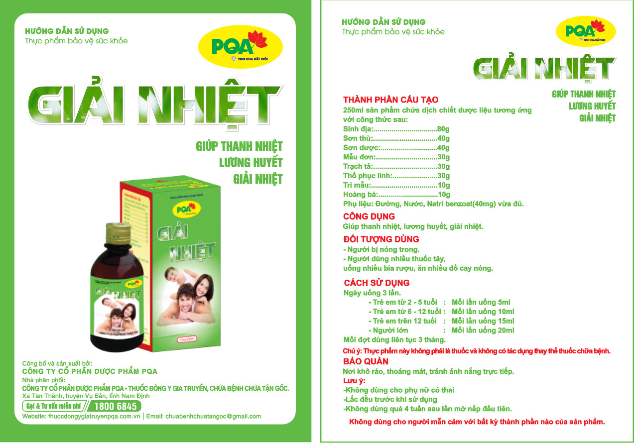 Giải Nhiệt PQA Thành Phần Từ Thiên Nhiên Giúp Thanh Nhiêt Lương Huyết Dùng Cho Người Bị Nóng Trong Hộp 125ml