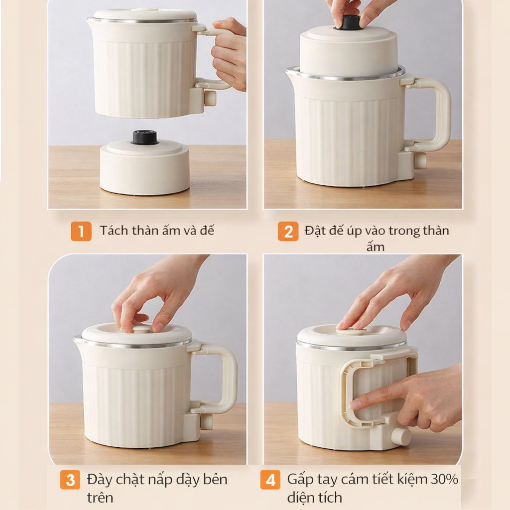 Nồi nấu điện mini đa năng Besky Kettle KN-1008 dung tích 0.8L, công suất 800W - Hàng chính hãng