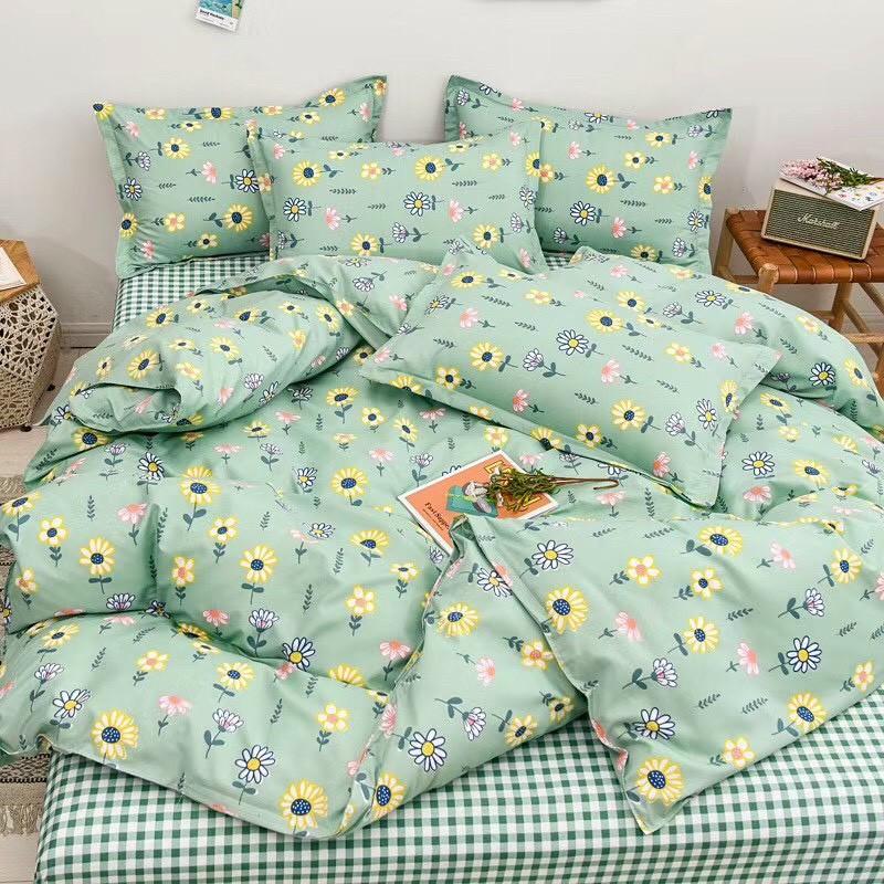 Bộ chăn ga Cotton Poly M2T bedding chăn ga Hàn Quốc hoa mặt trời đủ size miễn phí bo chun