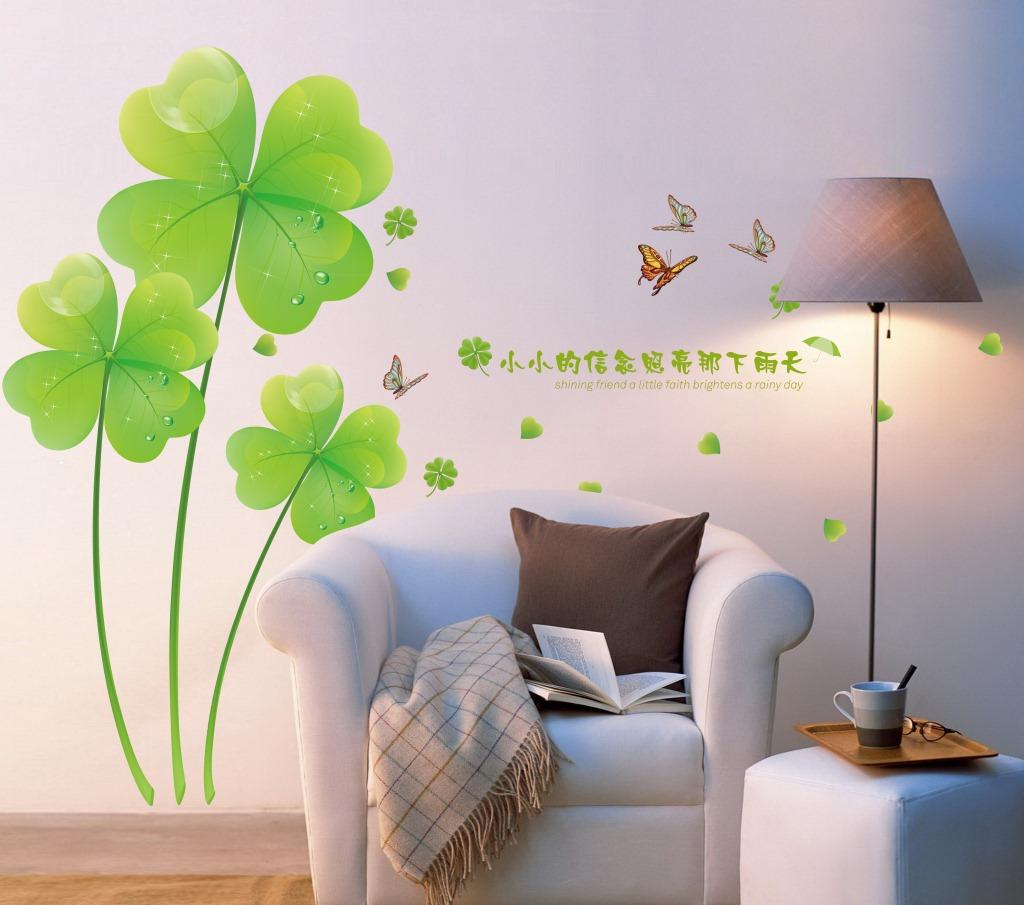 DECAL DÁN TƯỜNG HOA 4 LÁ XANH