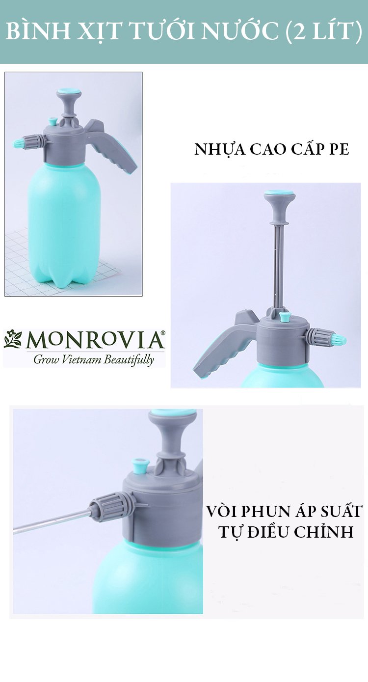 Bình xịt tưới cây MONROVIA 2 lít, phun sương tưới cây cảnh, vòi dài, tặng vòi ngắn, màu xanh, tiêu chuẩn Châu Âu