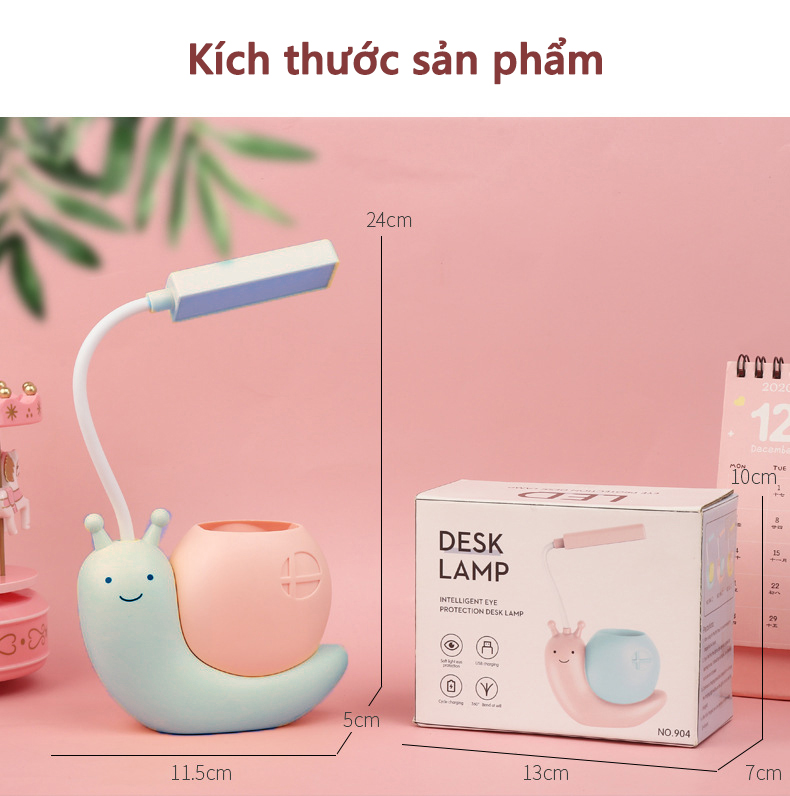 Đèn học để bàn sạc usb hình thú dễ thương Có Thể Gập Xoay 360 độ LED Chống Cận - hình ốc sên - màu ngẫu nhiên