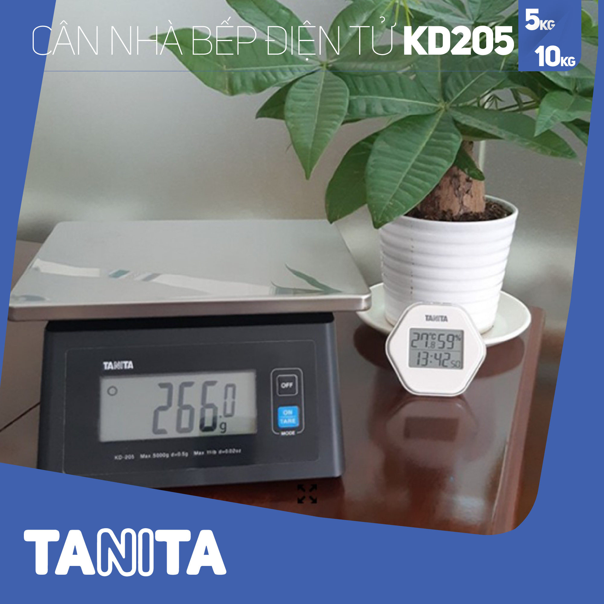 Cân tiểu ly điện tử nhà bếp chống nước IPX4 TANITA KD205,Chính hãng nhật bản (10kg-0.5g)có trừ bì,bền đẹp,chính xác,sử dụng làm bánh,cân tổ yến,cân hải sản và y học,tặng kèm pin