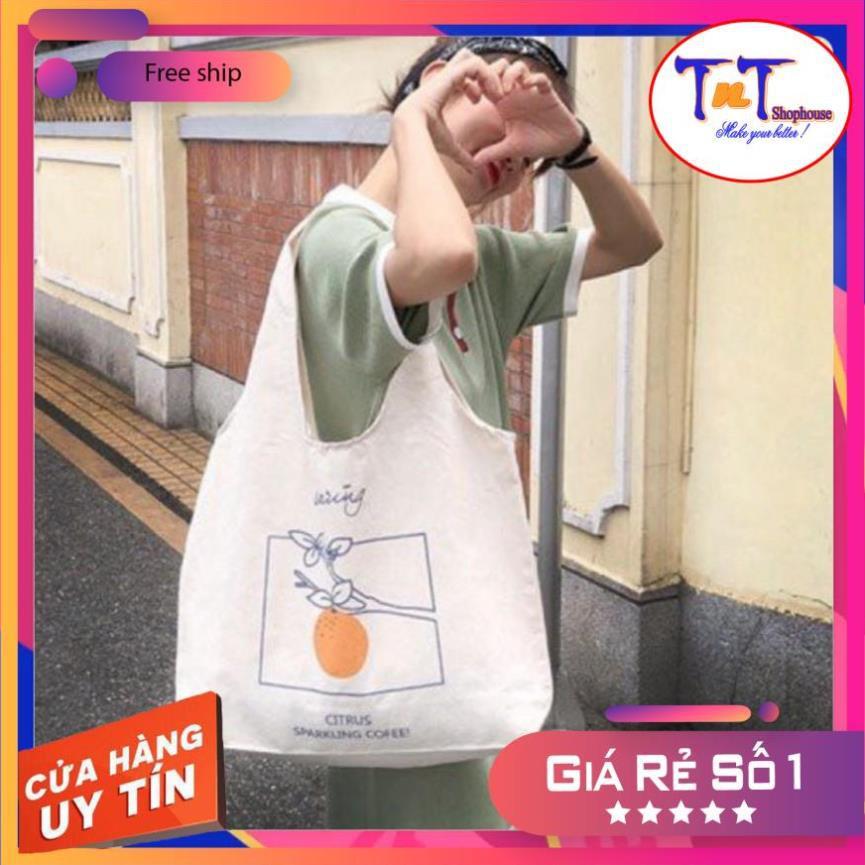 TT10 Túi tote ️ Túi vải Canvas đeo vai phong cách Ulzzang, vải bố form Unisex Vintage