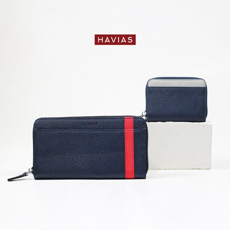 Ví Couple HAVIAS Mini Versa &amp; The Viva Zipped Long Wallet Xanh Navy - Chính hãng tại HAVIAS