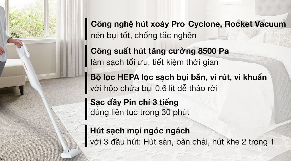 Máy hút bụi cầm tay không dây cao cấp Xiaomi Deerma VC01 - Hàng chính hãng