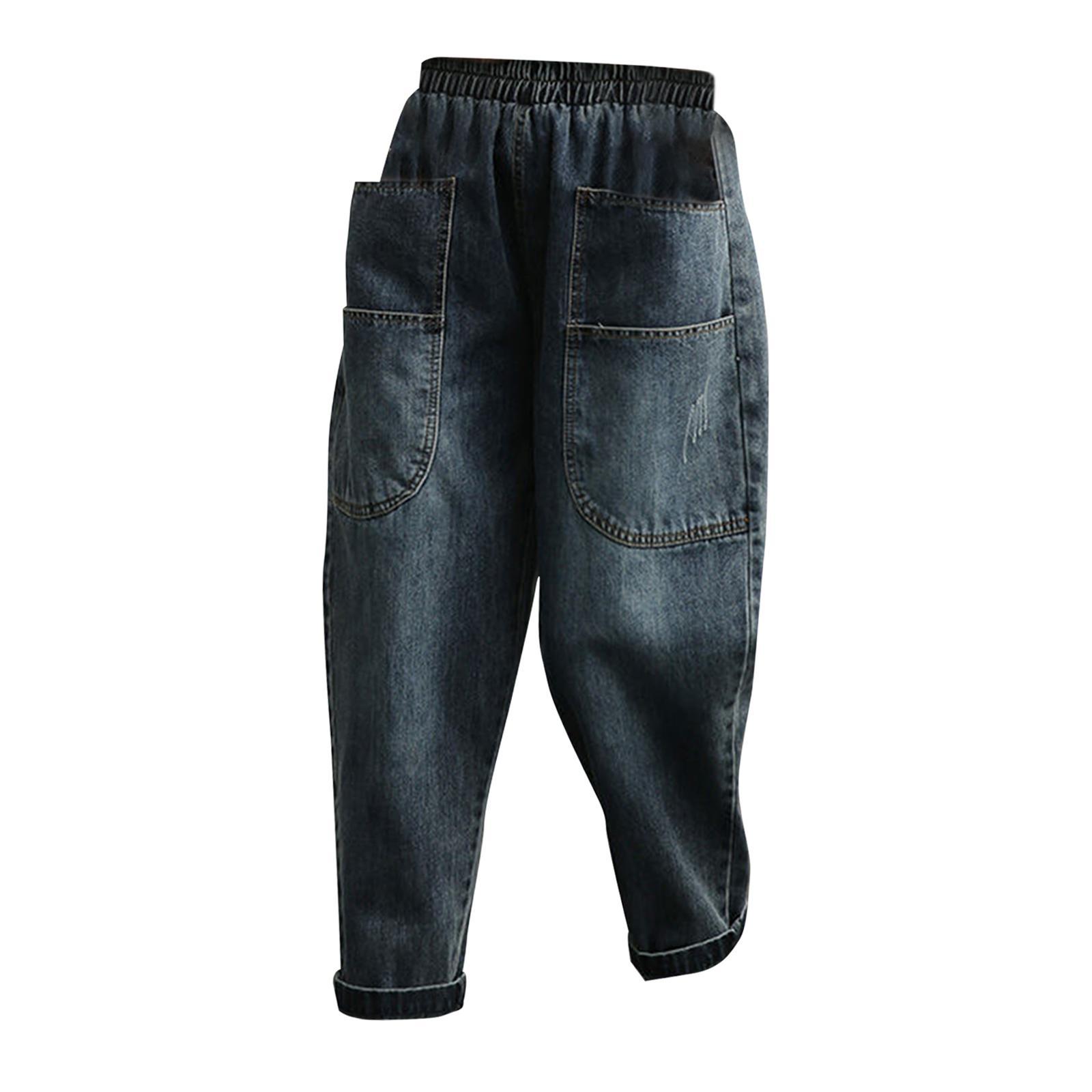 Women's Harem Cropped Pants Spring Summer Big Pockets Breathable Baggy Jeans