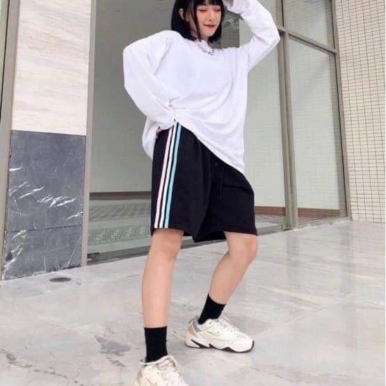 Quần short thun nữ, Quần Đùi Unisex họa tiết 3 sọc màu cực đẹp