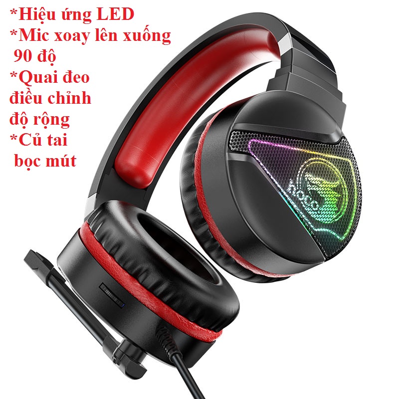 Tai nghe gaming chụp tai 1 chân 3.5mm đèn LED cho điện thoại máy tính hoco W104 _ Hàng chính hãng