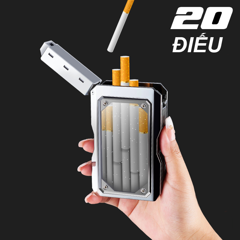 Bật Lửa Điện Kiêm Hộp Đựng Thuốc 20 Điếu Focus YH123 - Sạc Điện