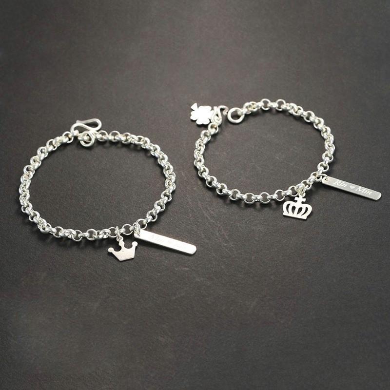 Lắc tay đôi bạc, vòng tay cặp nam nữ bạc ta sáng đẹp, trang sức Minh Thoa Jewelry