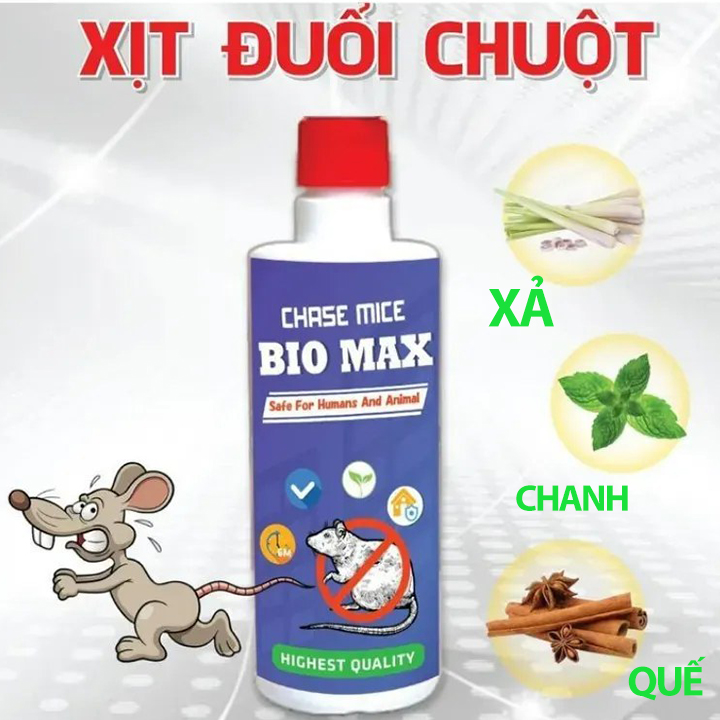 Chai Xịt Đuổi Chuột Chai Xịt Đuổi Chuột Bio MAX 500 ML Công Nghệ Đức - Không Mùi Nguồn Gốc Thảo Mộc, An toàn Xua Đuổi Chuột, Gián, Côn Trùng Không Mùi Nguồn Gốc Thảo Mộc, An toàn Xua Đuổi Chuột, Gián, Côn Trùng