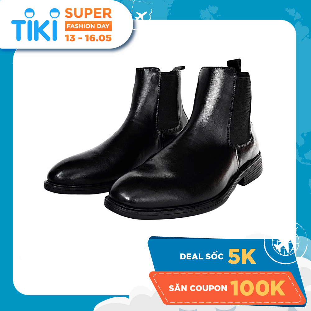 Giày Chelsea Boots Nam Da Trơn Màu Đen TEFOSS HN601 Cao Cổ Da Thật Cao Cấp Size 38-43