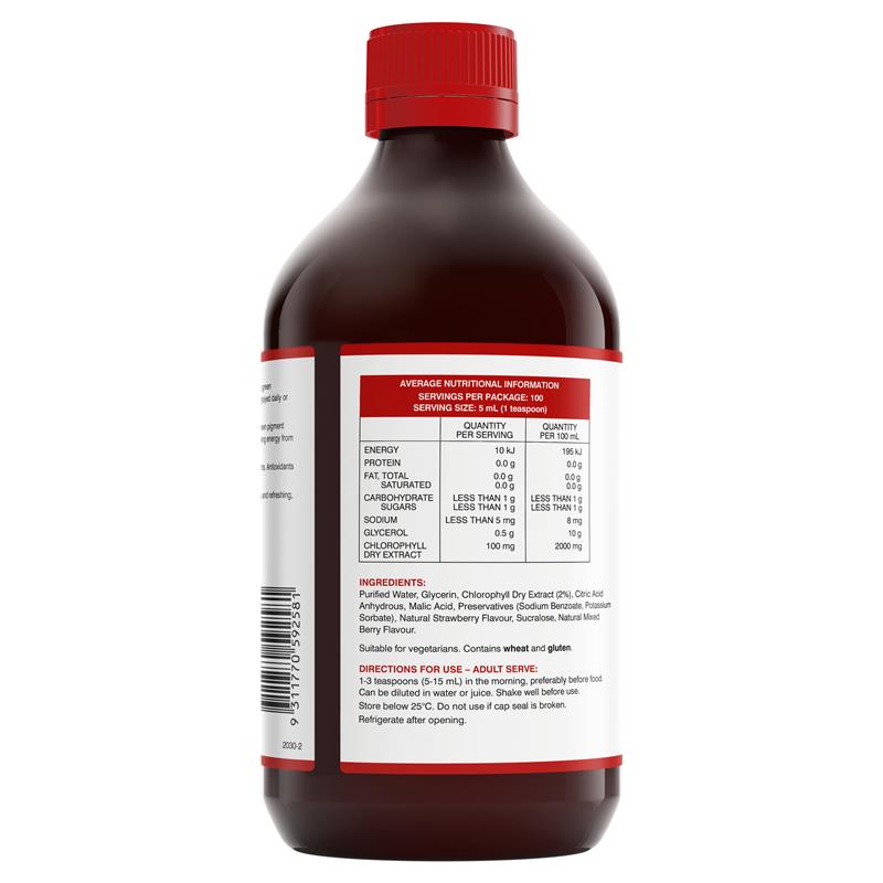 Nước diệp Lục Swisse Chlorophyll Mixed Berry Flavour Superfood 500ml Úc - Bổ máu, giảm viêm nhiễm, nhanh lành vét thương, hỗ trợ hệ hô hấp, viêm họng