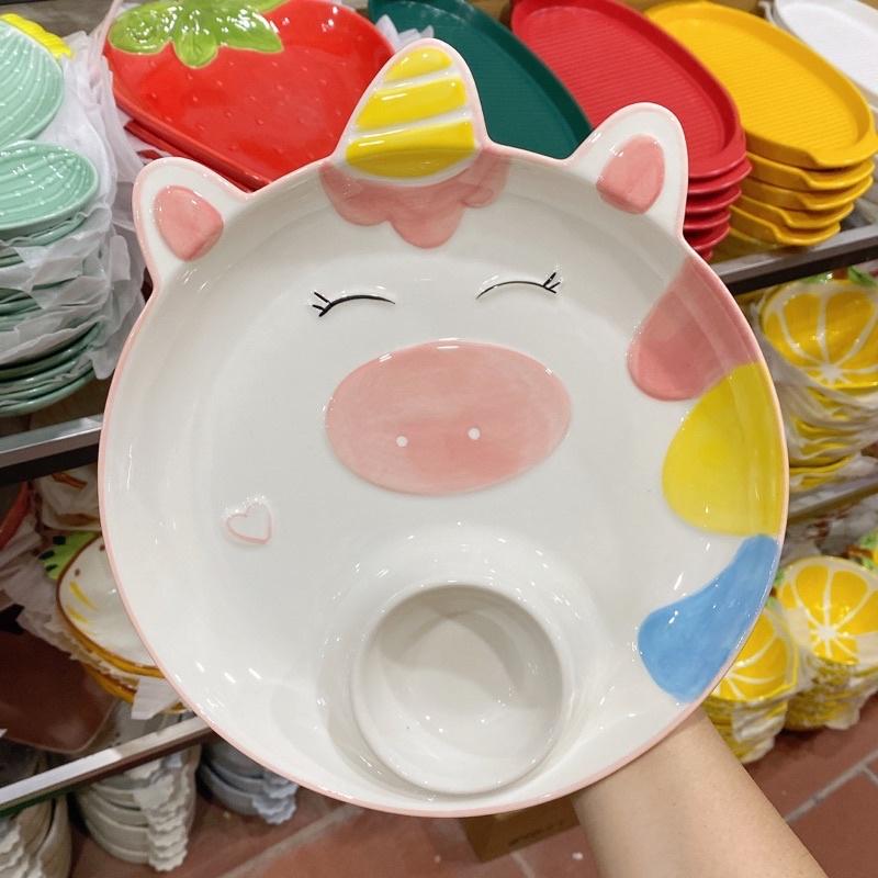 Đĩa Sứ Có Ngăn Chấm Hình Con Vật CuTe