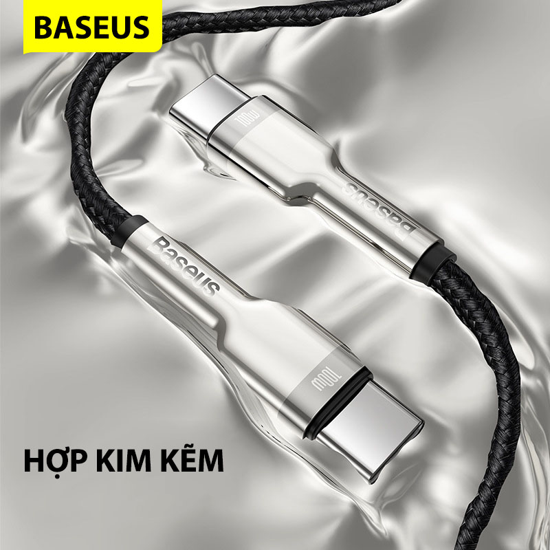 Cáp sạc siêu nhanh 100W Baseus Cafule Series Metal Data Cable Type-C to Type-C (100W) -  Chất liệu hợp kim kẽm -  Chip thông minh E-MARKER - Tốc độ truyền dữ liệu: 480Mbps - Hàng chính hãng