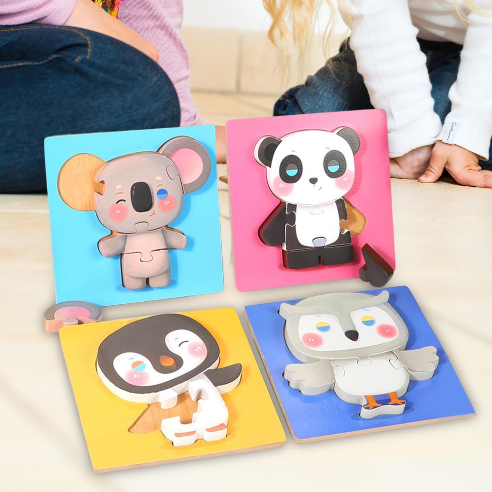 4Pcs Wooden Animal Puzzles with animals Patterns for 2 3+ Year Old Baby