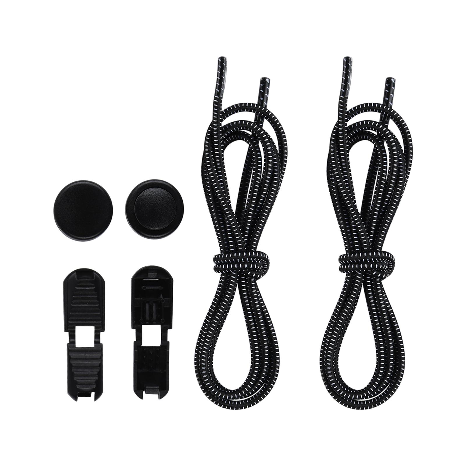 2xNo Tie Elastic Shoelaces Lock Laces Fastening Shoe Strings Black