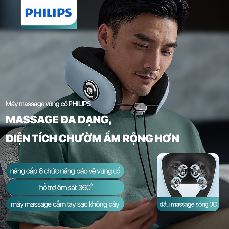Máy Massage Cổ Vai Gáy PHILIPS PPM3304 Đầu Massage Sóng 3D 3 Chế Độ Massage - Hàng nhập khẩu