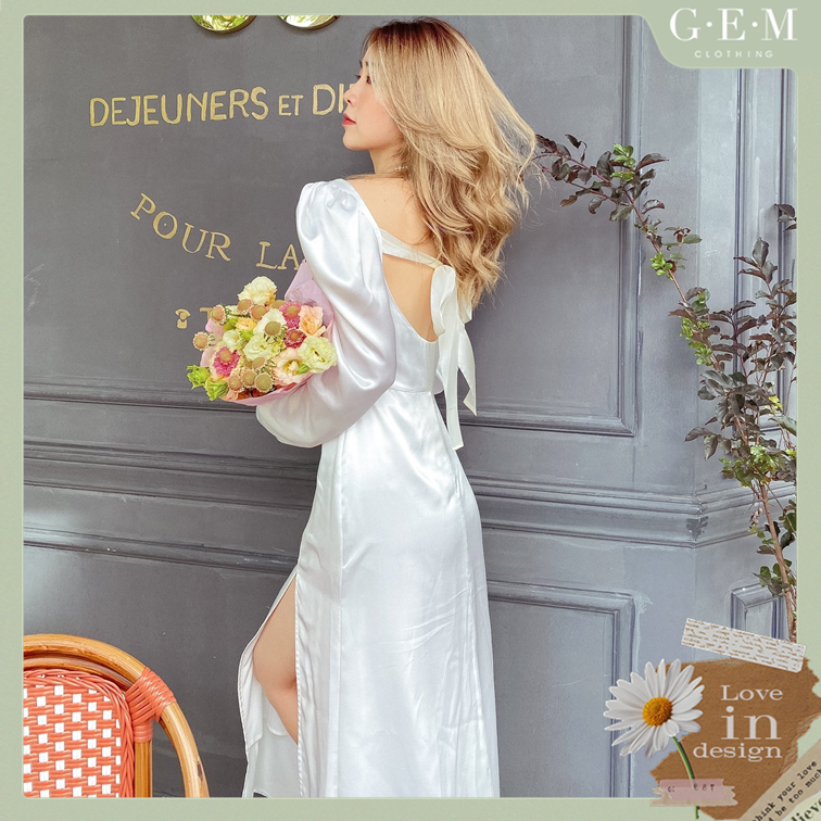 Đầm lụa trắng tay phồng khoét lưng Rivie Dress Gem Clothing SP060650