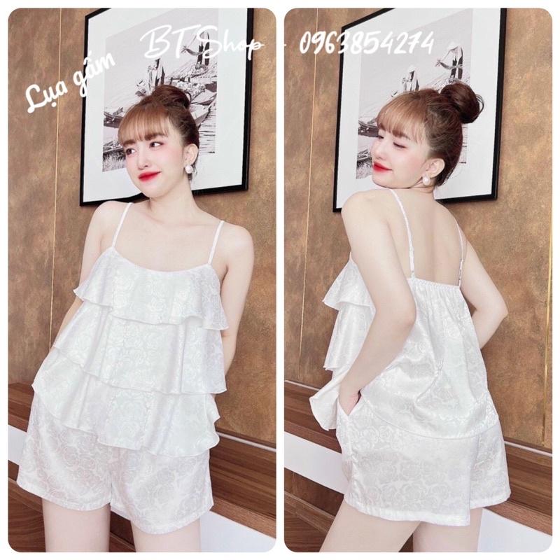 Đồ ngủ mặc nhà lụa gấm bèo tầng màu trơn freesize 42-57kg