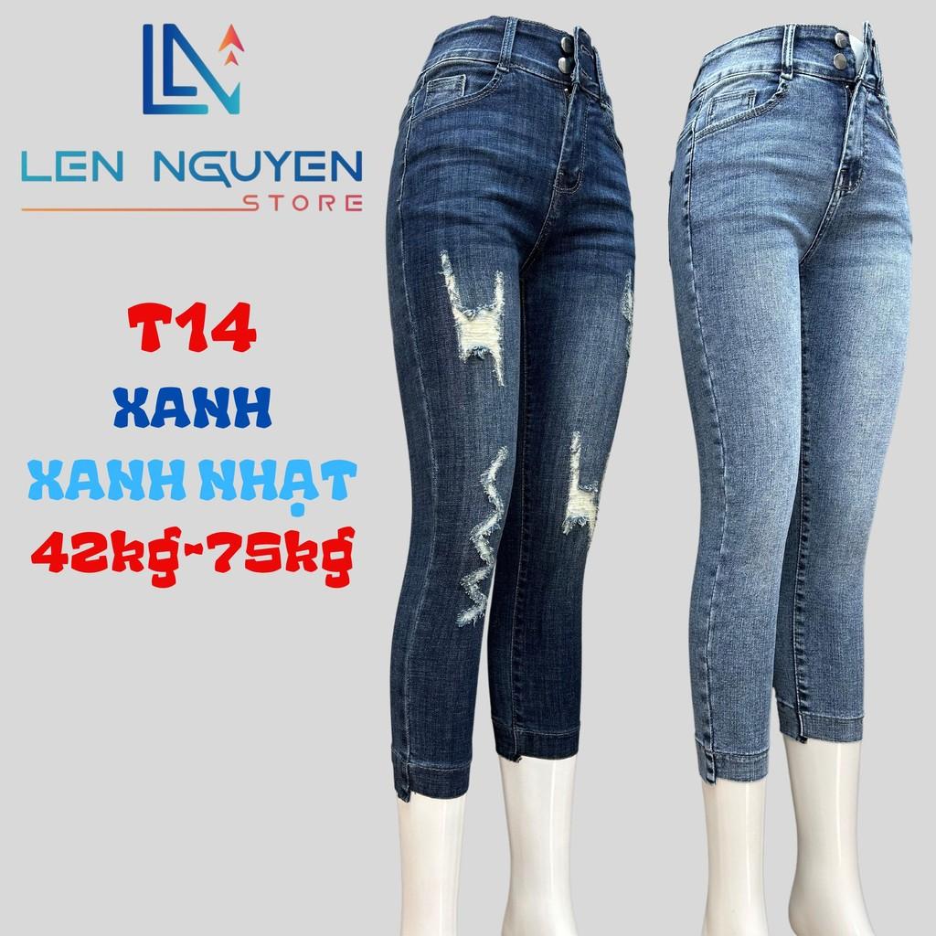T14_Quần jean nữ, 9 tất, lưng cao, quần bò nữ dáng ôm, quần rin nữ có big size, cho 42kg đến 75kg,LEN NGUYEN STORE - Xanh Nhạt