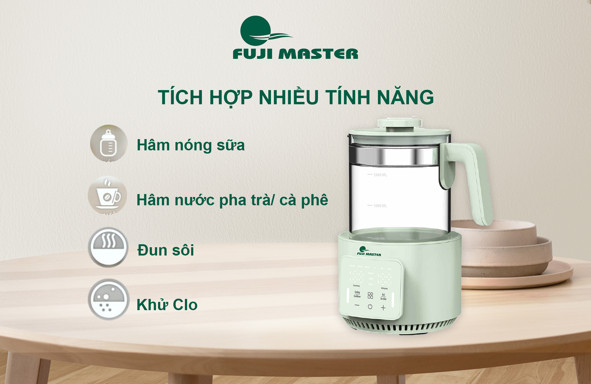 Bình đun nước pha sữa đa năng Fuji Master FJM-1815 - Hàng chính hãng