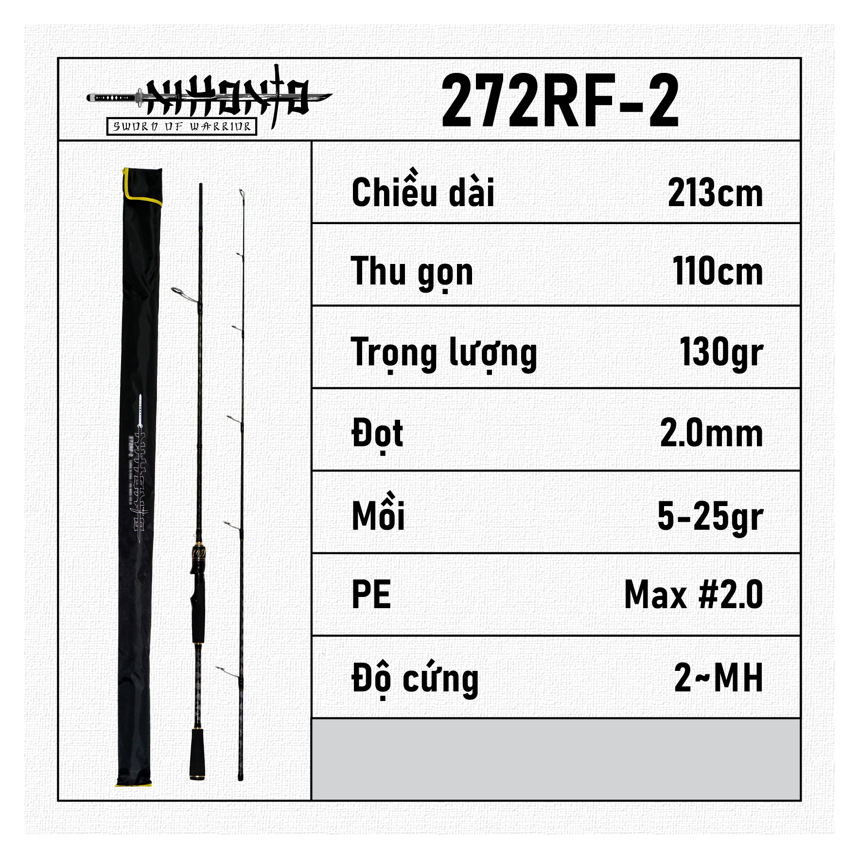 Cần câu Nihonto 272RF-2 (gắn máy đứng) - lure mồi giả cá lóc chẽm