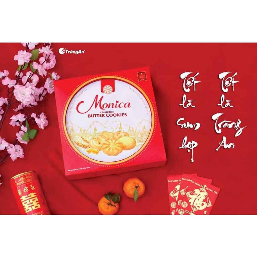 Bánh quy bơ sữa hỗn hợp Monica 380g, hộp thiếc, thương hiệu Tràng An, hạn sử dụng 18 tháng, tặng kèm túi giấy to hơn