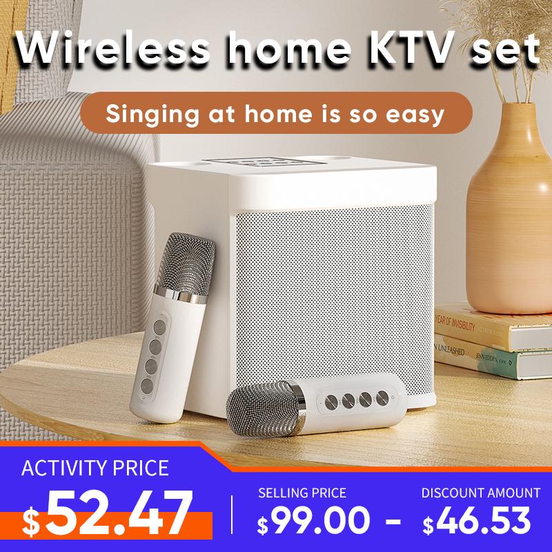 Máy karaoke karaoke micrô kép cho người lớn và trẻ em hệ thống loa Bluetooth PA di động với 2 micrô không dây cho nhà Color: 203-white