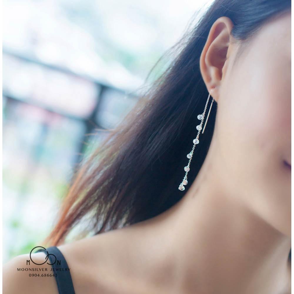 Khuyên tai bạc dây pha lê