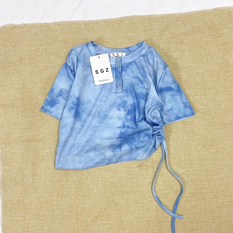  Áo croptop thun gân dây rút màu tie dye cá tính