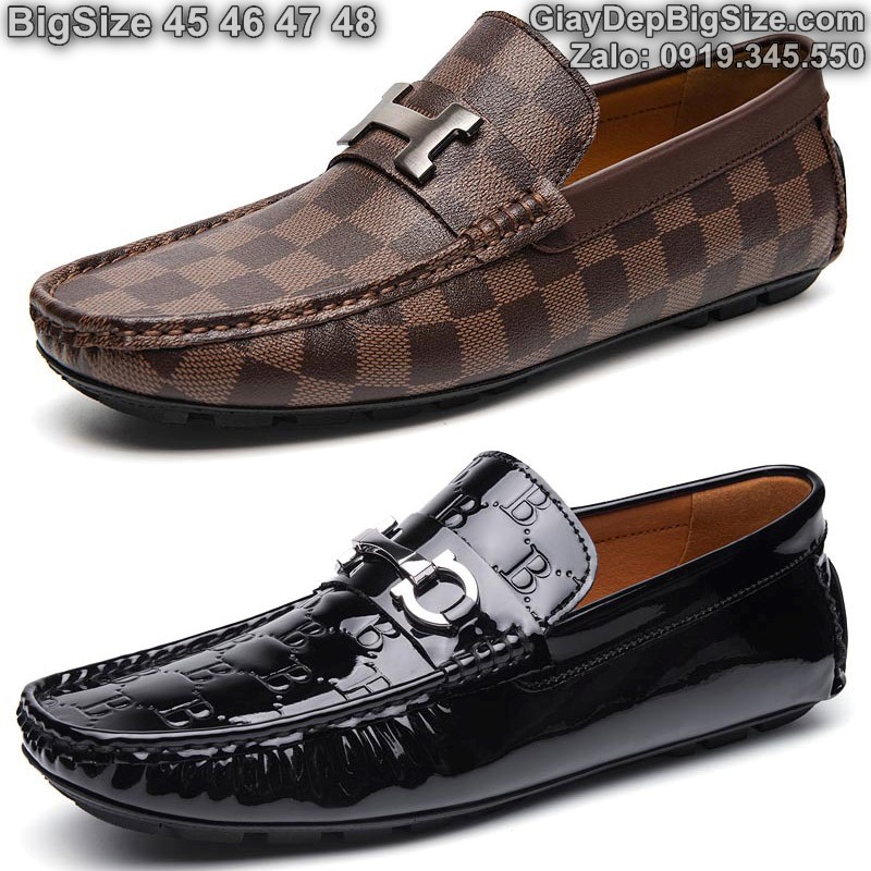 Giày mọi xỏ da thật, giày lười cỡ lớn 45 46 47 48 cho nam cao to chân ú bè. Big size slip-on shoes for wide feet