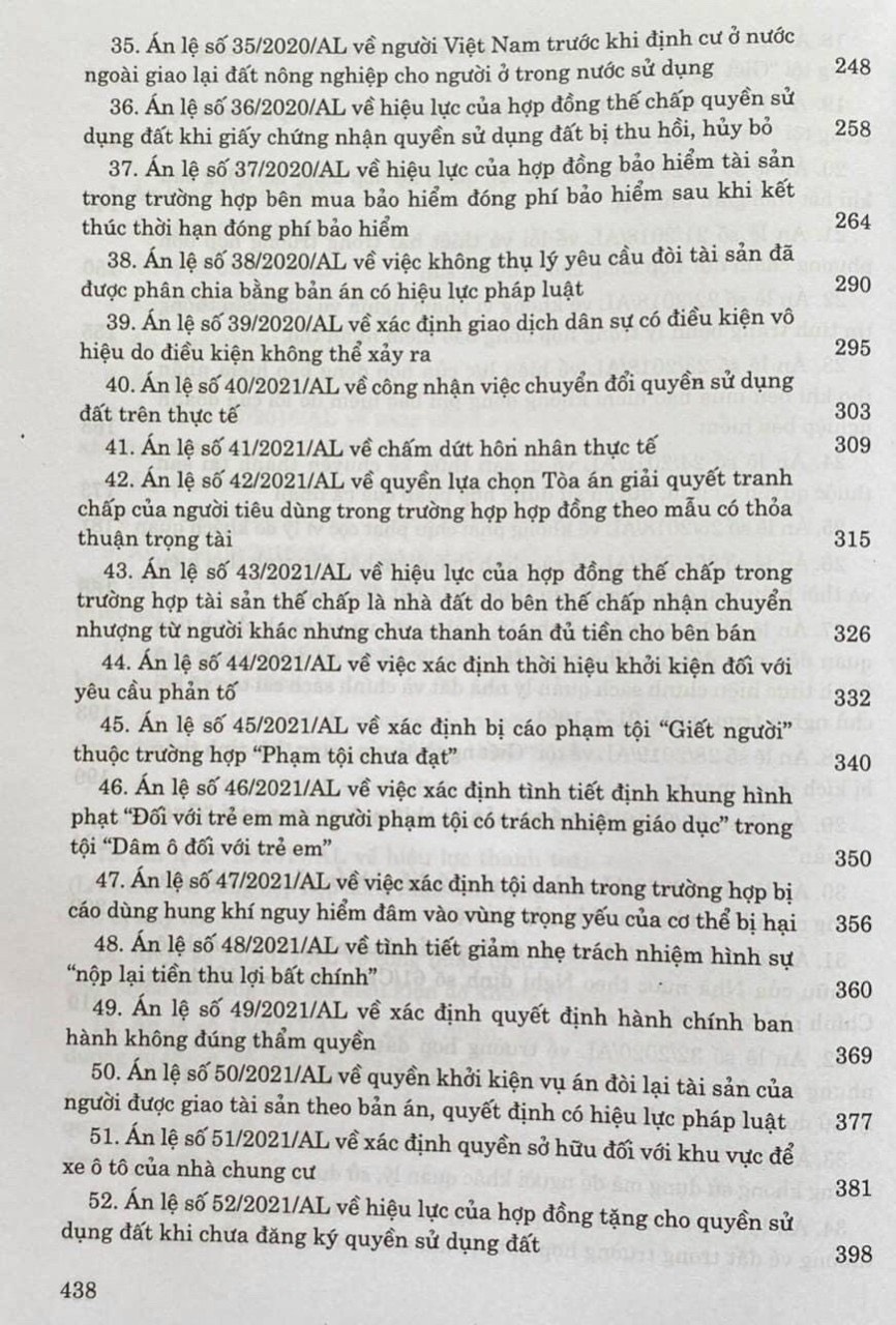 Hệ thống Án lệ Việt Nam (Hiện hành) -Từ Án lệ số 01 đến Án lệ số 56