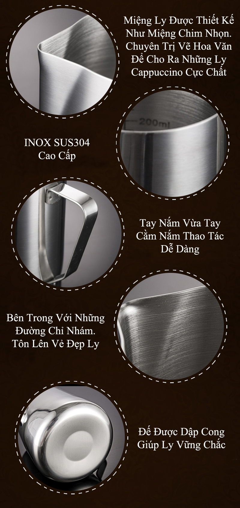Ca Đánh Sữa Inox SUS304 Không Rỉ Có Vạch Chia Độ