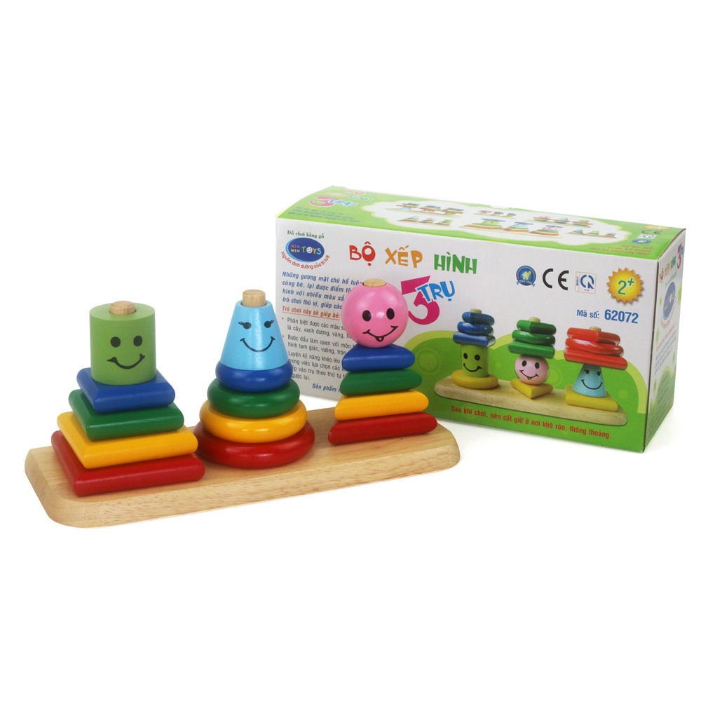 Bộ xếp hình 3 trụ, Đồ chơi gỗ Winwintoys