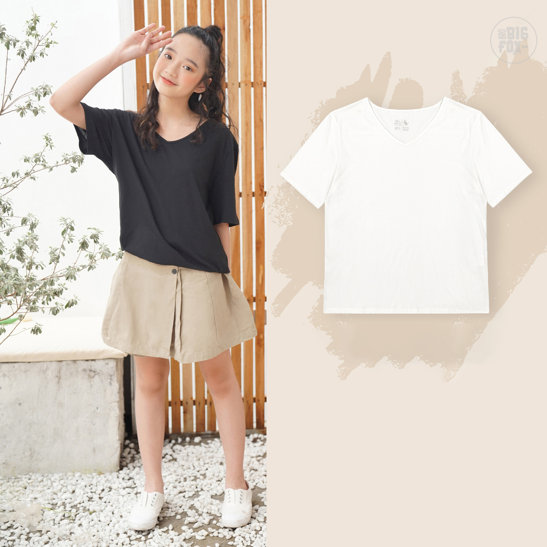Áo Mùa Hè Cho Bé Gái MissMeow,Size Đại ,Áo Cotton Thun Cổ Tim Cộc Tay Dáng Rộng 12-15