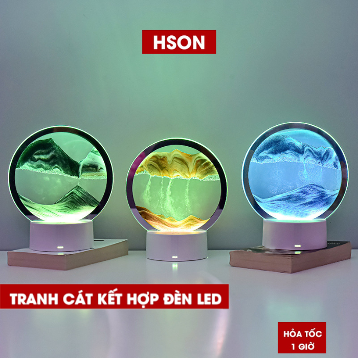 Tranh cát chuyển động 3D đế đèn LED cảm biến đổi màu, tranh cát lún sáng tạo, đèn ngủ ba chiều  trang trí làm quà tặng để bàn cao cấp