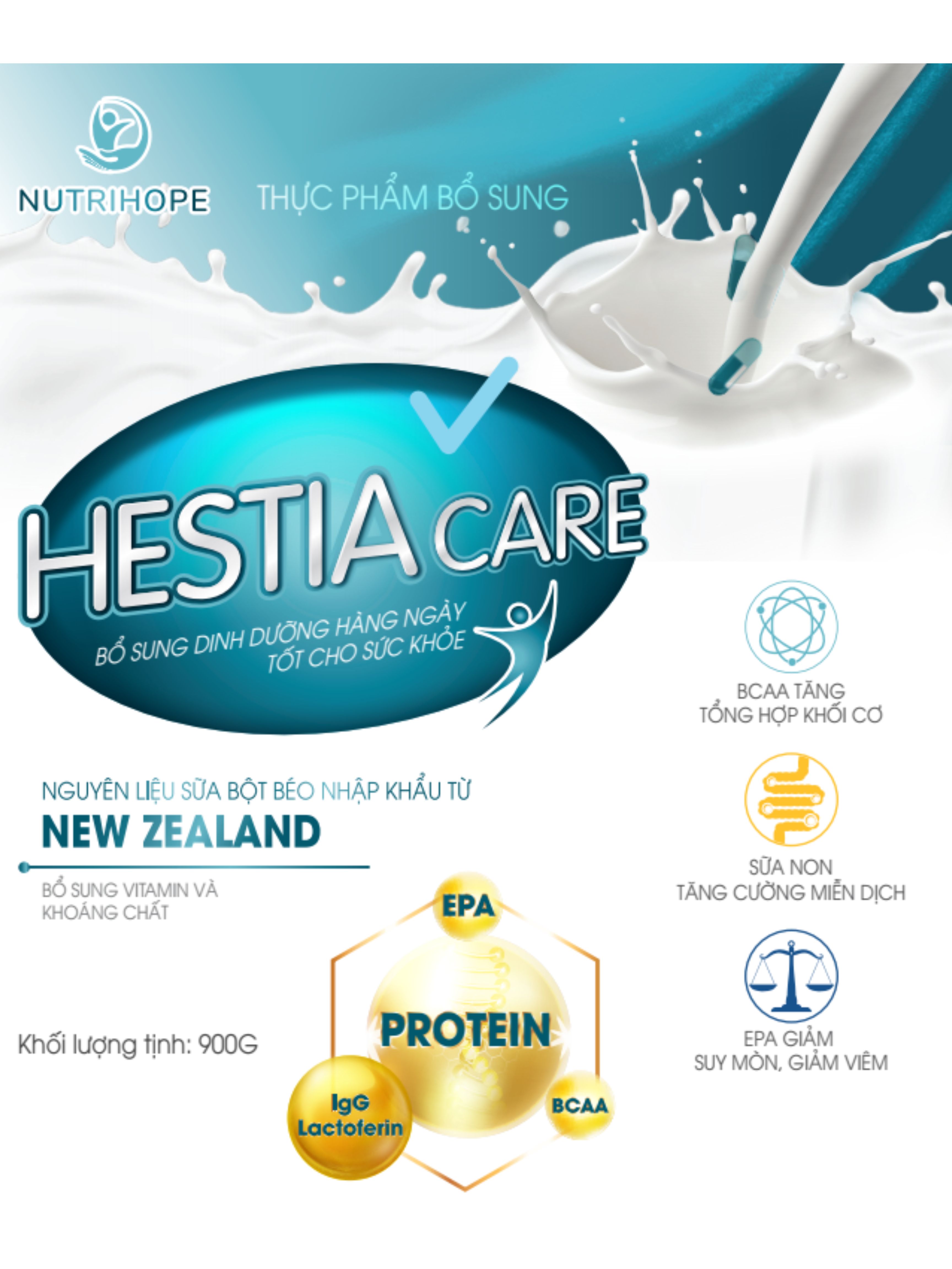 Sữa Hestia Care 900g tốt cho bệnh nhân ung thư, tăng cường sức khỏe trước và sau phẫu thuật, người xạ trị, hóa trị