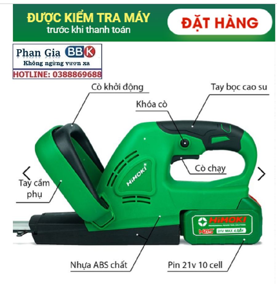 Máy Cắt Tỉa Hàng Rào Cắt Cây Cảnh HIMOKI Chính Hãng - Động Cơ Lõi Đồng 100% - Chân Pin Phổ Thông 4cm