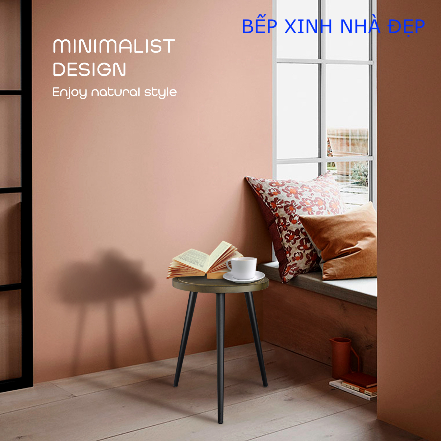 Bàn Kê Đầu Giường, Bàn Trà + Coffee, Đôn Gỗ. Kệ Để Chậu hoa, mặt 30cm, chân CÔN tháo rời bằng thép không gỉ Cao 40cm.