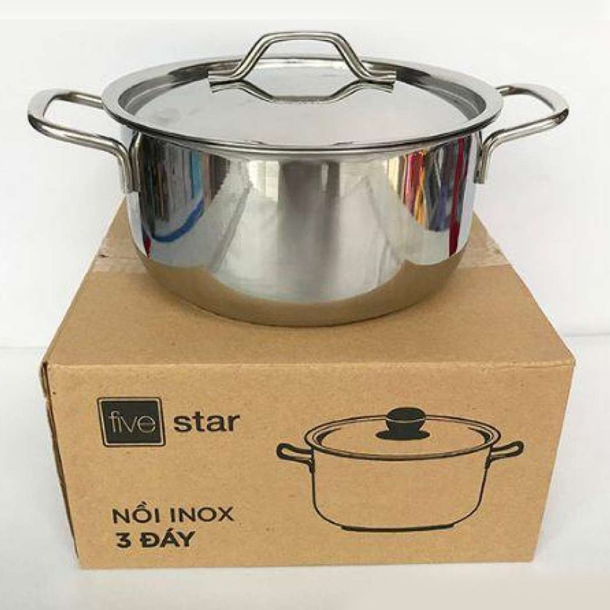 Nồi Inox bếp từ 3 Đáy Nắp Inox Fivestar Tặng 1 Muỗng Canh SW