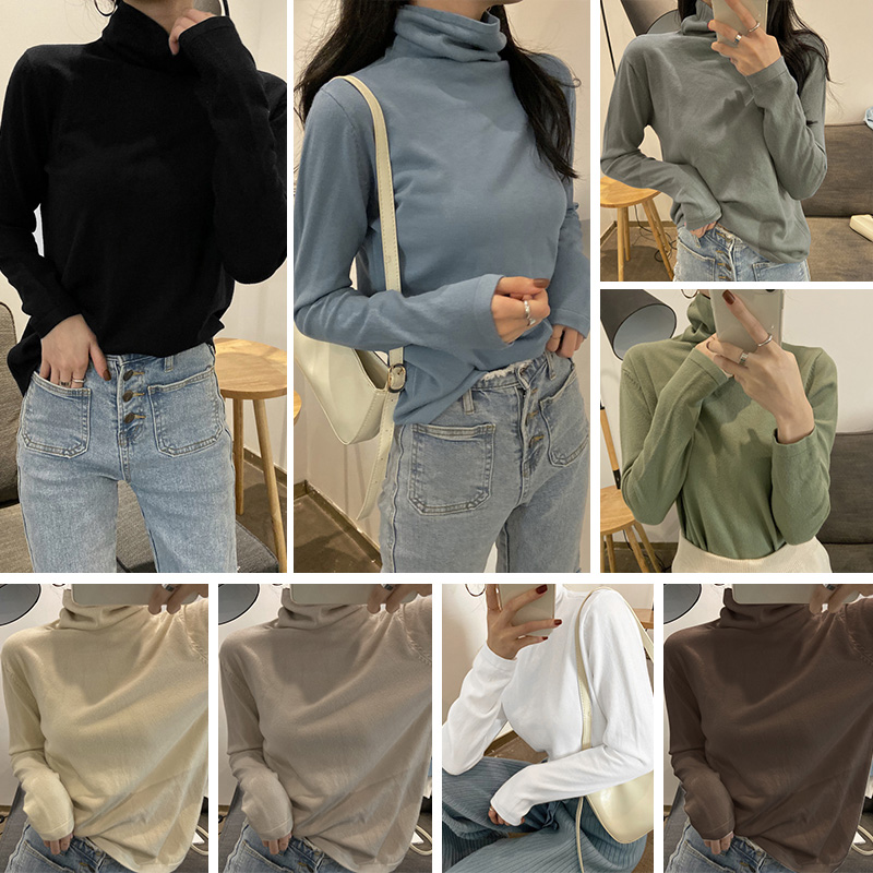 Fashion Winter Women Sweater Knitwear High Neck Long Sleeves Solid Ribbed Knitted Pullover Tops