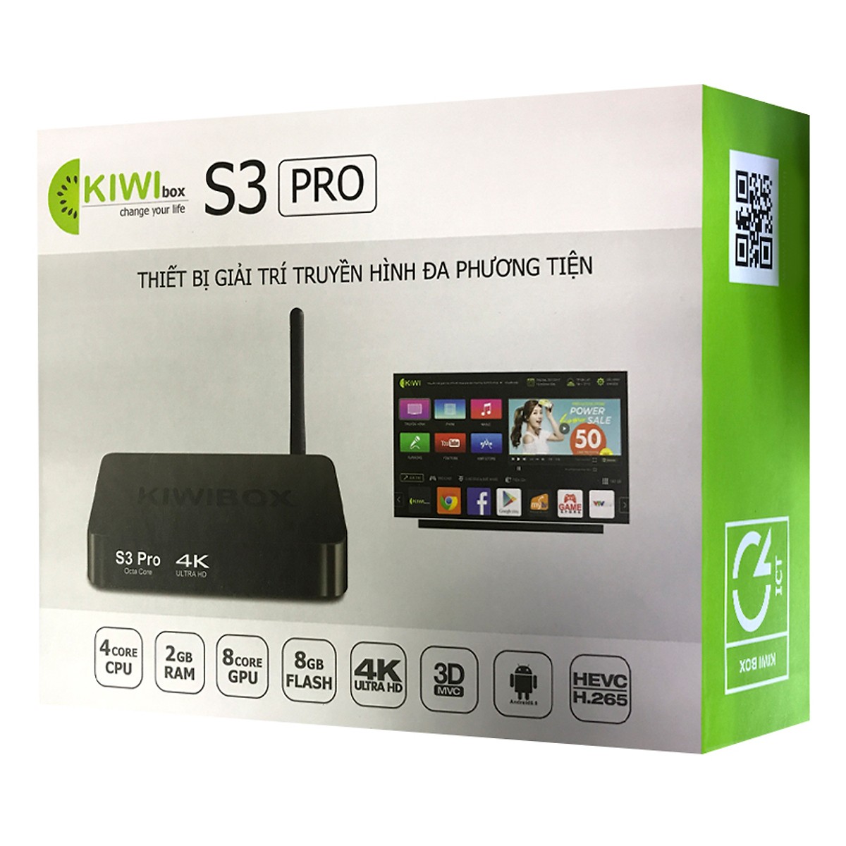 Android Tivi Box Kiwibox S3 Pro (Tặng kèm chuột không dây Forter V181) - Hàng Chính Hãng